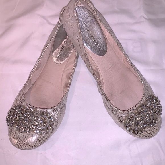 ANTONIO MELANI Shoes - 3/$15 ANTONIO MELANI RHINESTONE ENCRUSTED SILVER SLIPPERS. PRE-LOVED CONDITION.